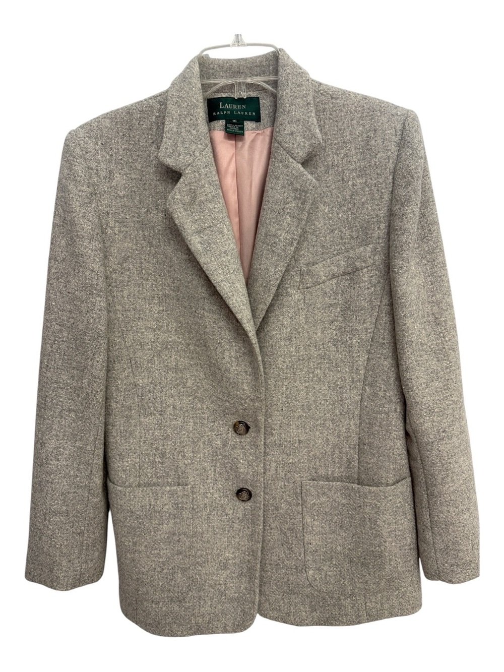 Vintage Ralph Lauren Light Gray 100% Wool Notch Lapel Blazer with Pink